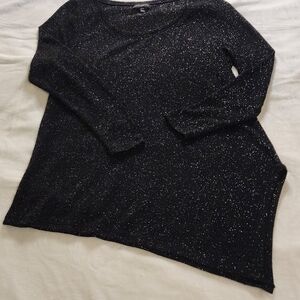 Lane Bryant Black and Silver Sparkle Sweater, Asymmetrical Hem EUC